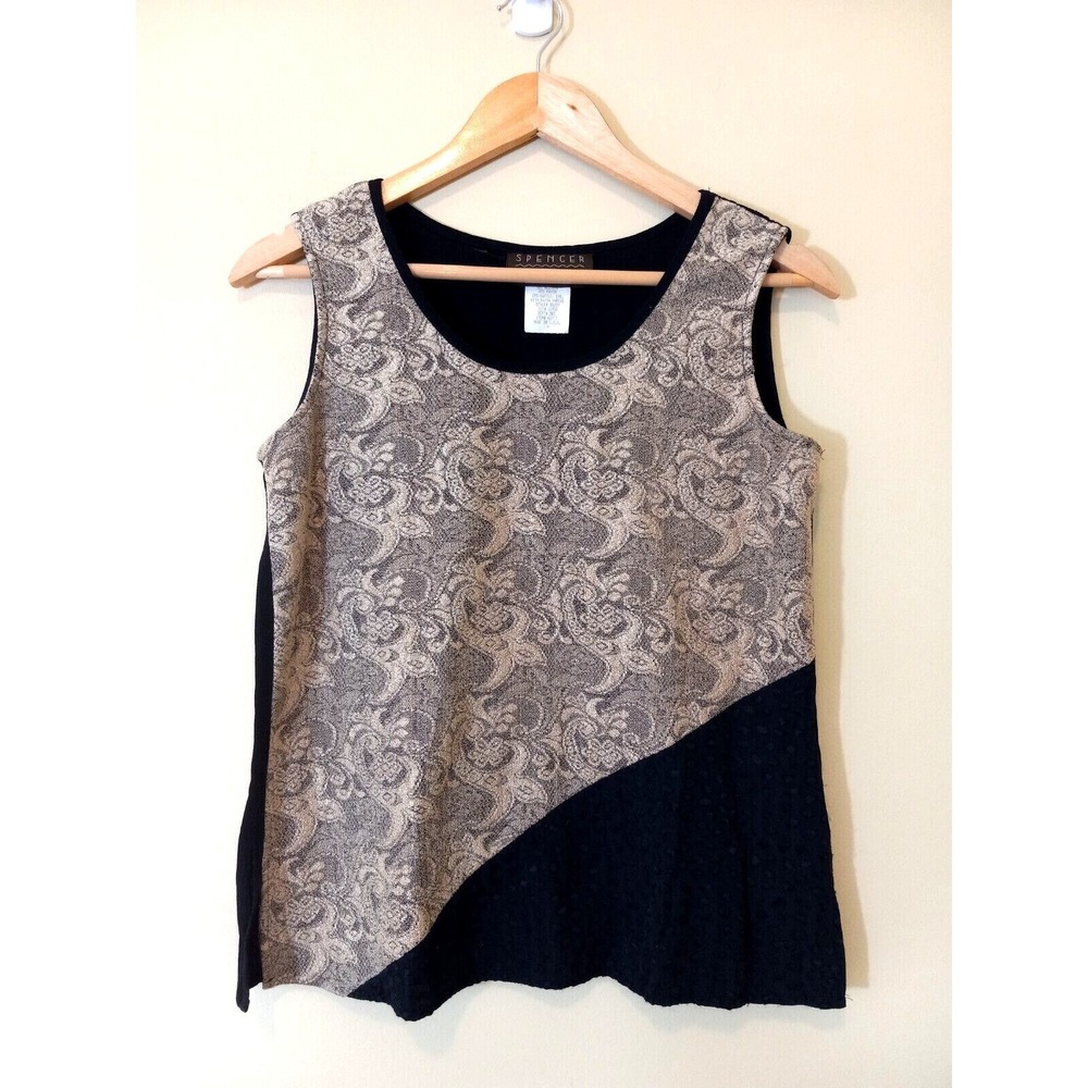 SPENCER ALEXIS Women's Black Brown Rayon Blend Top Sleeveless Size 4